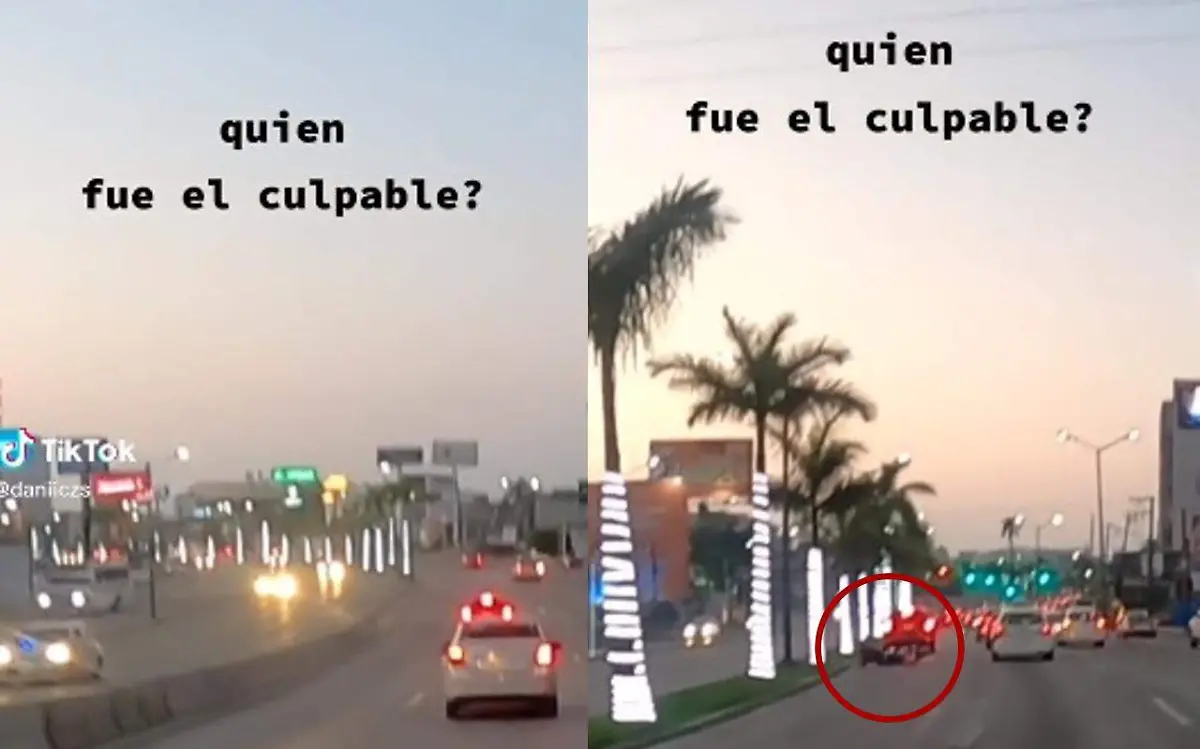 En el video de TikTok se observa como el motociclista termina sobre la calle tras intentar cambiar de carril al mismo tiempo que una camioneta Captura de pantalla TikTok @
