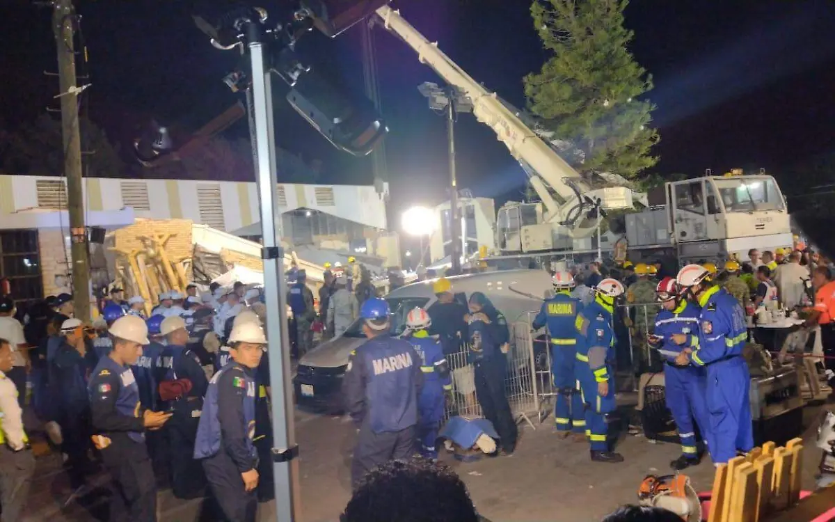 Tras el colapso de la parroquia de la Santa Cruz en Ciudad Madero llega personal y equipo especializado USAR-MARINA realizarán labores de rescate para recuperar los cuerpos de las personas fallecidas
