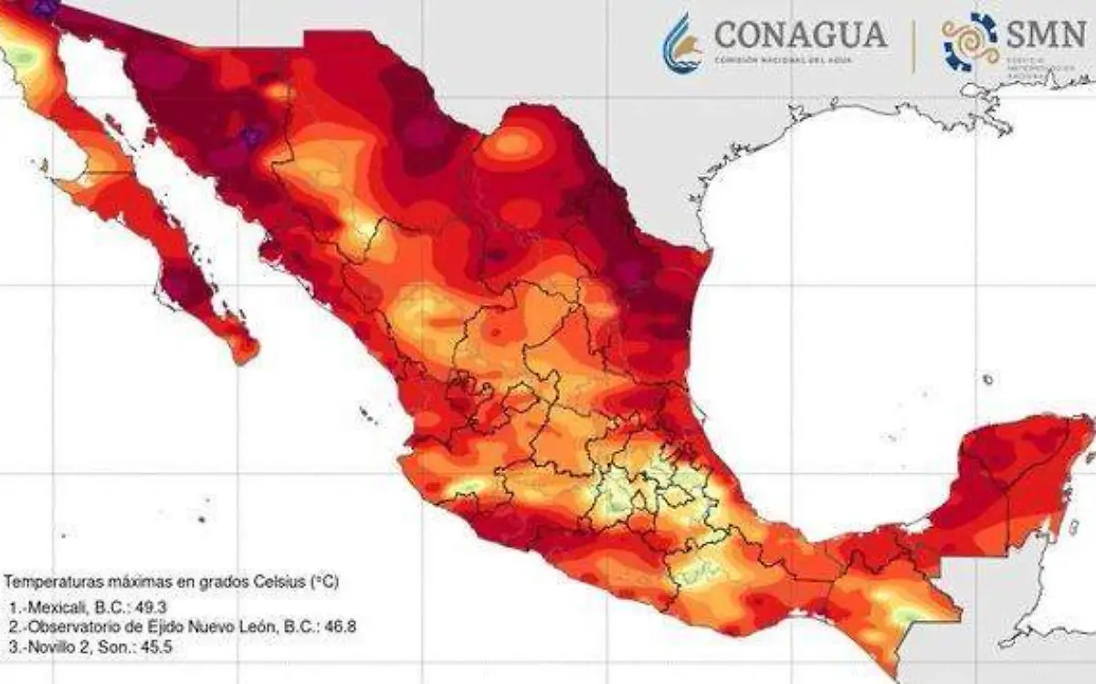 El calor no cede en el territorio mexicano, así lucieron las temperaturas durante el pasado fin de semana acorde al mapa del SMN Conagua