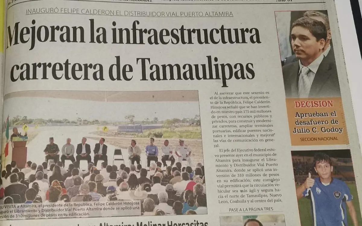 El 14 de diciembre de 2010, Felipe Calderón inauguró la obra del ahora conocido como “puente roto” de Altamira | Archivo El Sol de Tampico