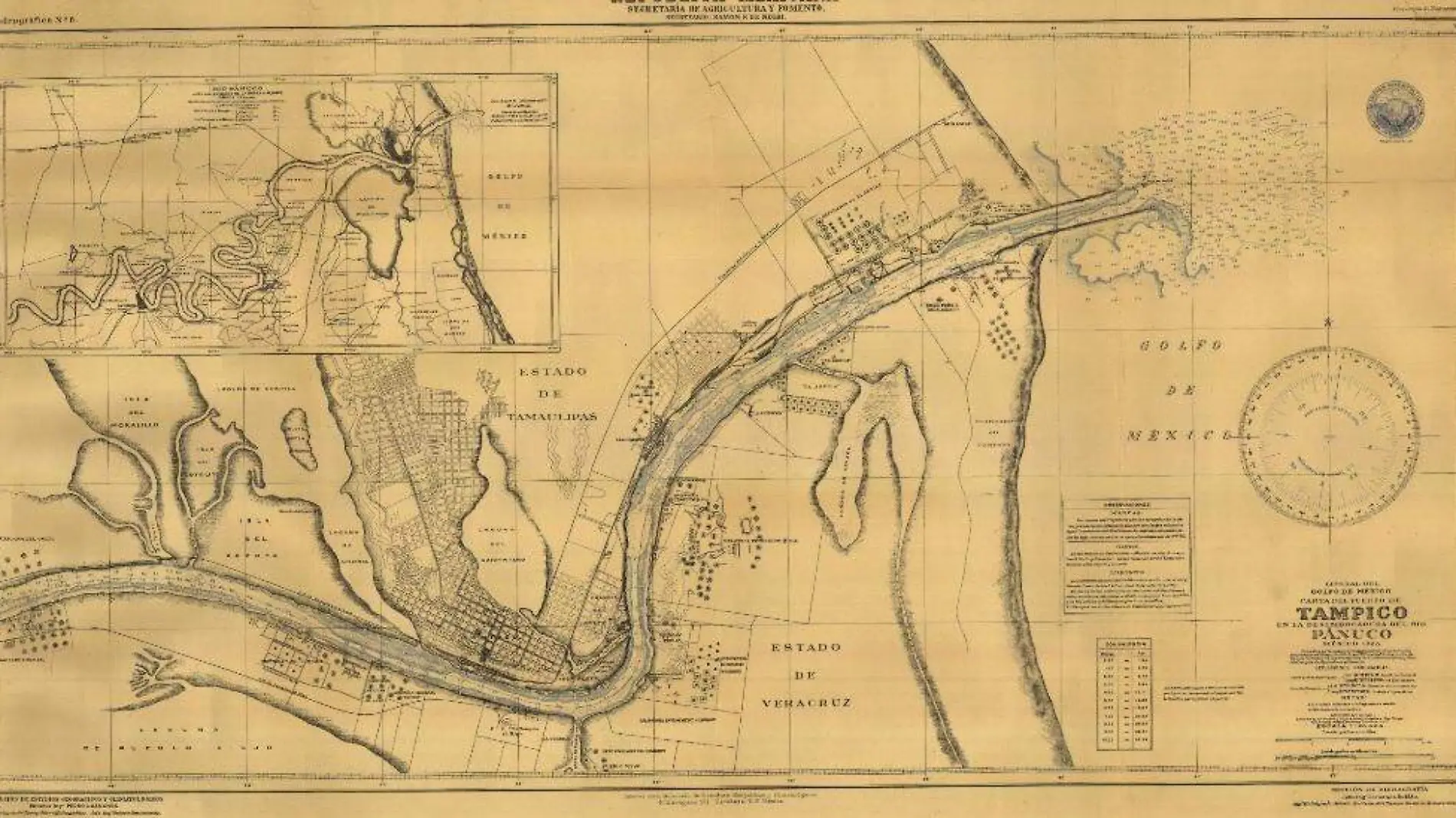 Mapa de Tampico y las zonas donde se instaaron compañías petroleras, 1900