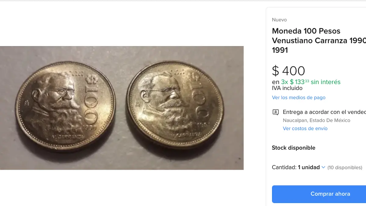Moneda antigua de 100 pesos se revende hasta en 30 mil