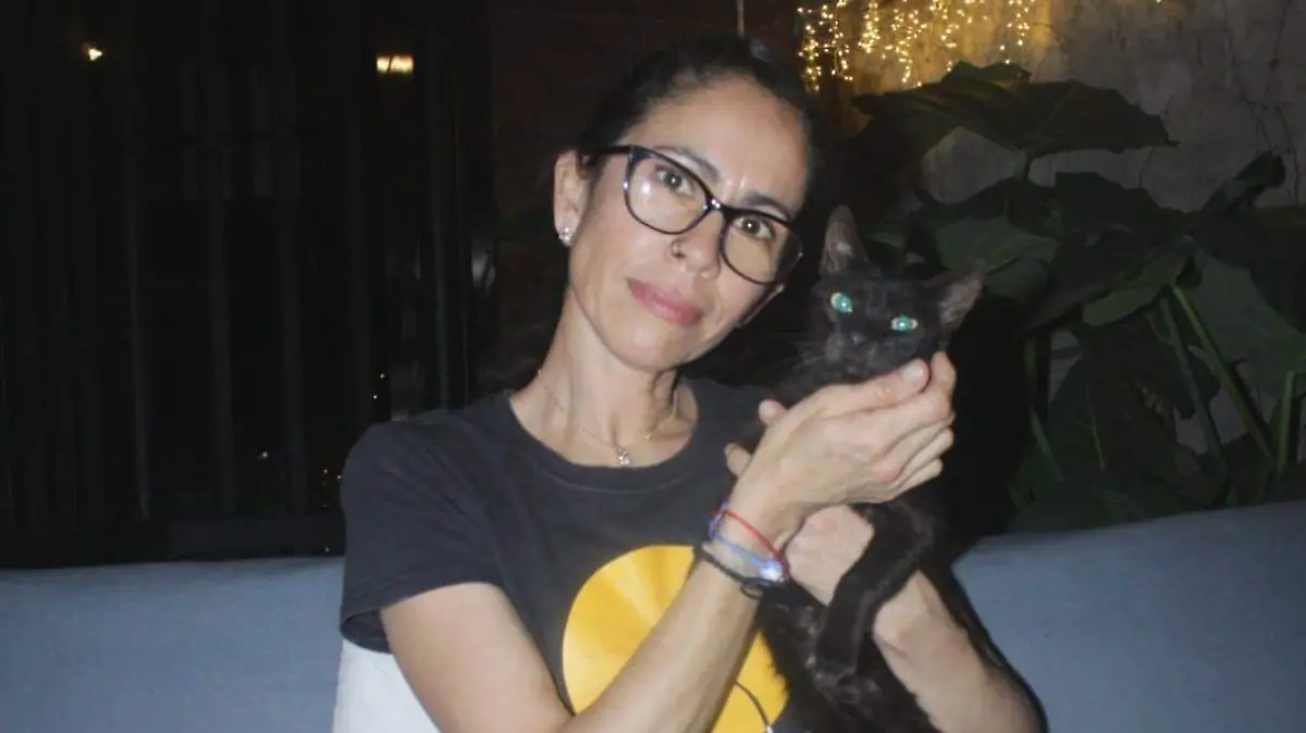 Ale con uno de los gatitos que puedes encontrar en este michicafé