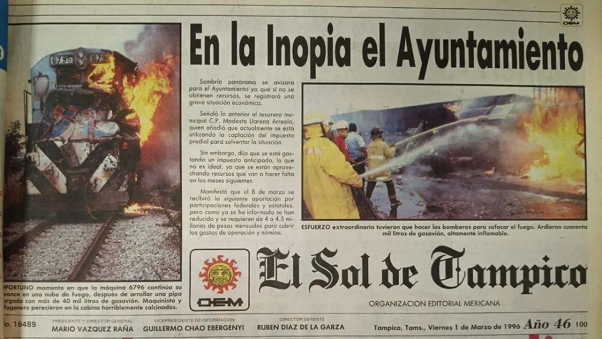 Em 1996 el choque de tren con un autotanque con gas avión dejó devastación en el sur de Tamaulipas