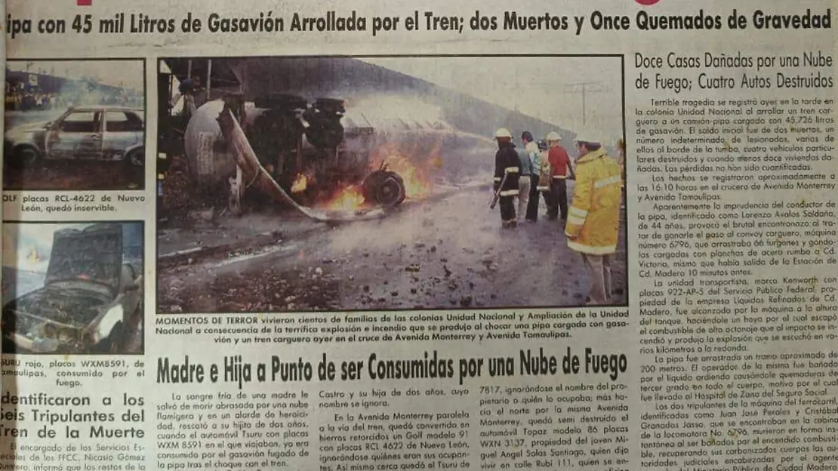 Choque de tren y autotanque con 45 mil litros de gas avión causó explosión masiva con múltiples víctimas y daños materiales