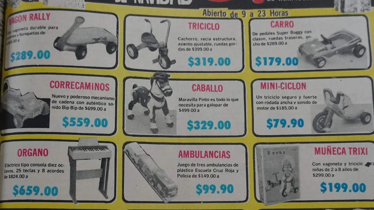 Muñecas, títeres, triciclos y juegos de té, eran los más anunciados durante la década de 1970