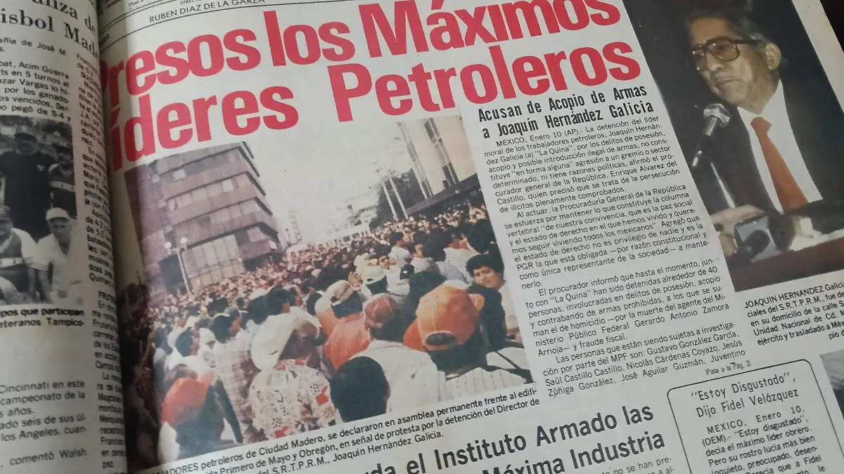 La portada del 11 de enero de 1989, Joaquín estaba preso. Hemeroteca El Sol de Tampico 