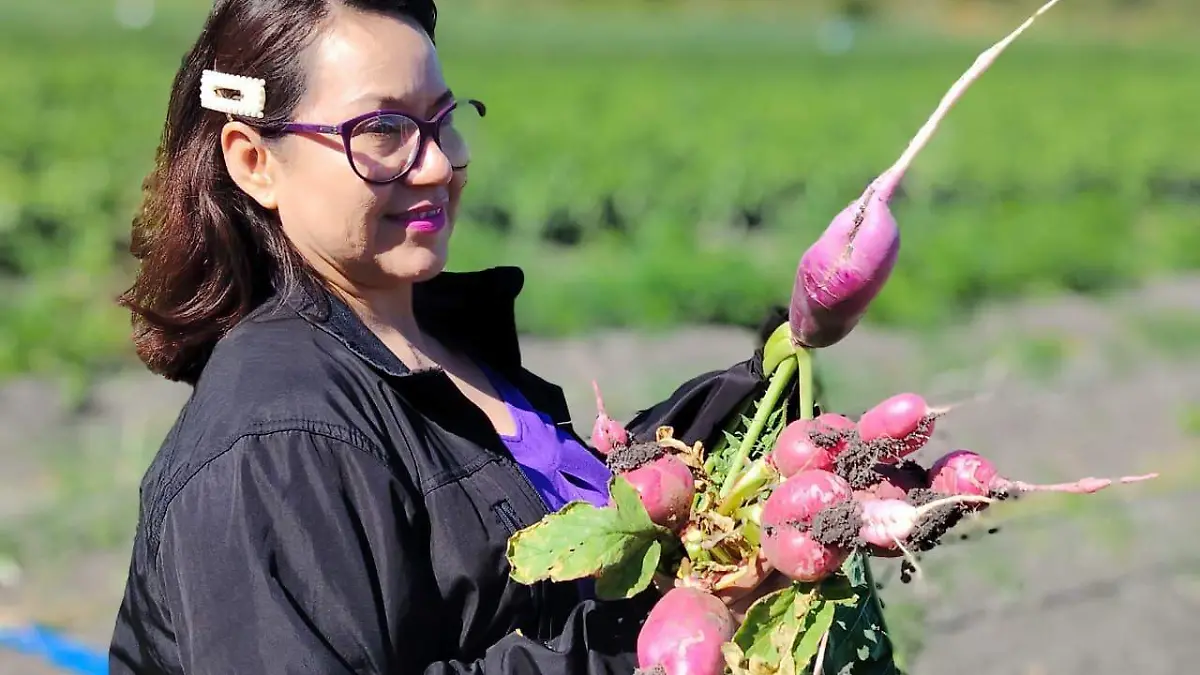 Janeth de Andrade cosechó rábanos