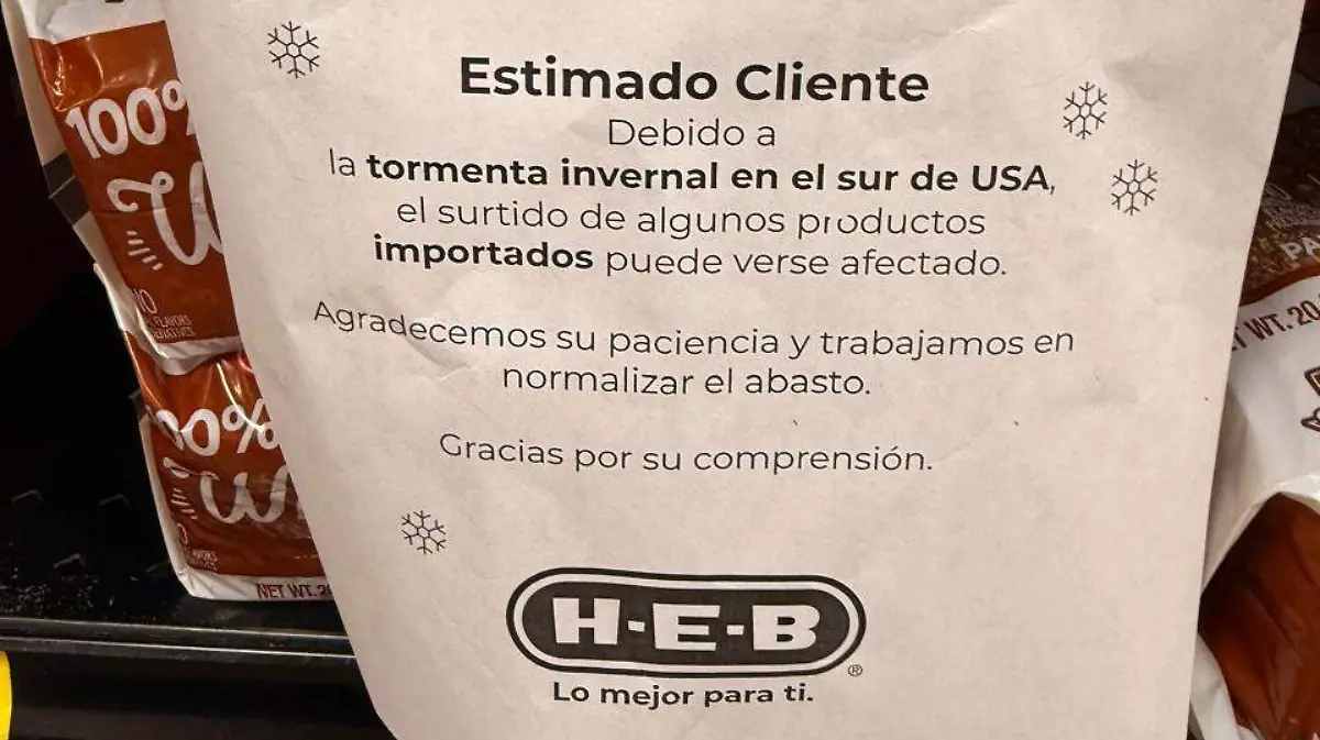 Clima extremo en el sur de EU impacta abasto de importados en supermercados de Tampico