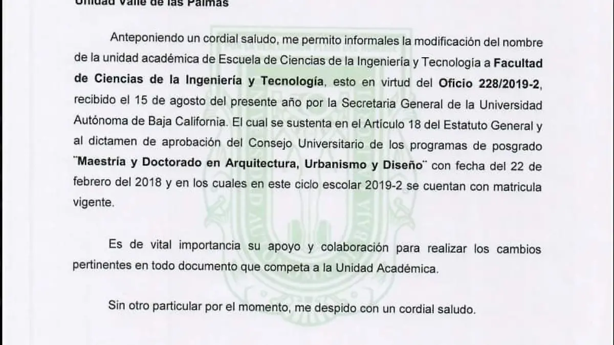 Oficio circular - UABC