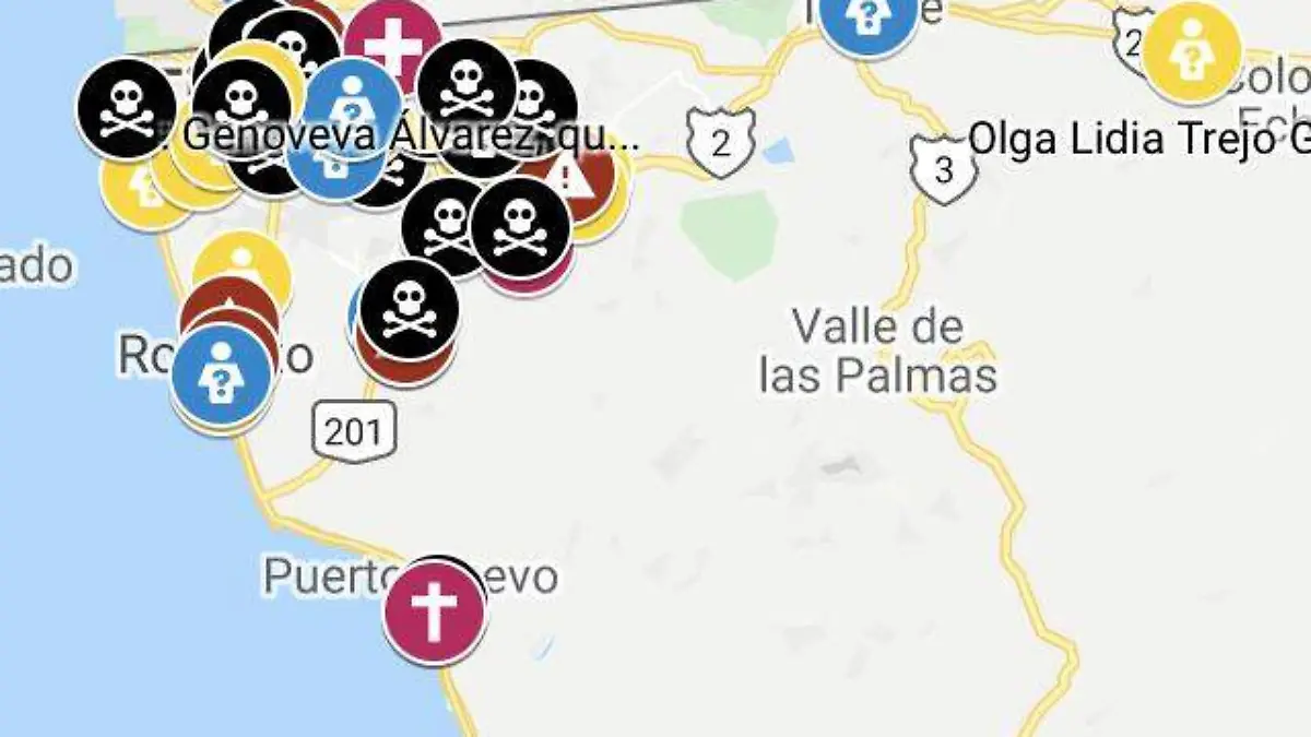 Mapa sobre feminicidios o desapariciones