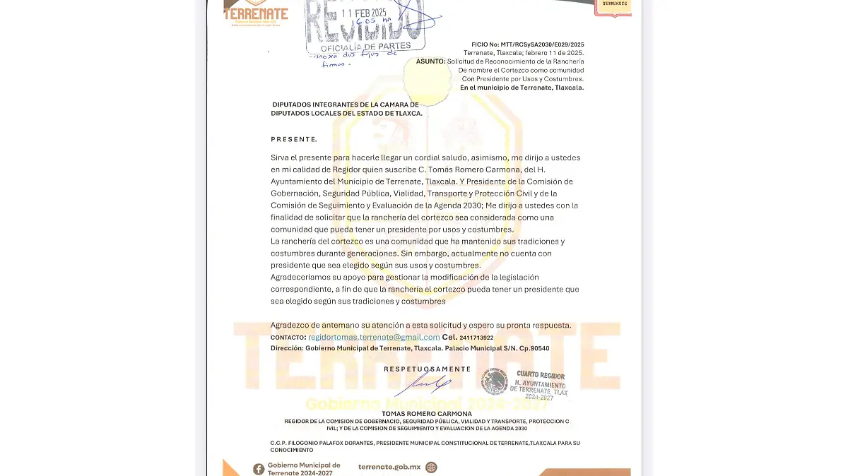 SOLICITA REGIDOR carta al Congreso del estado 1.1