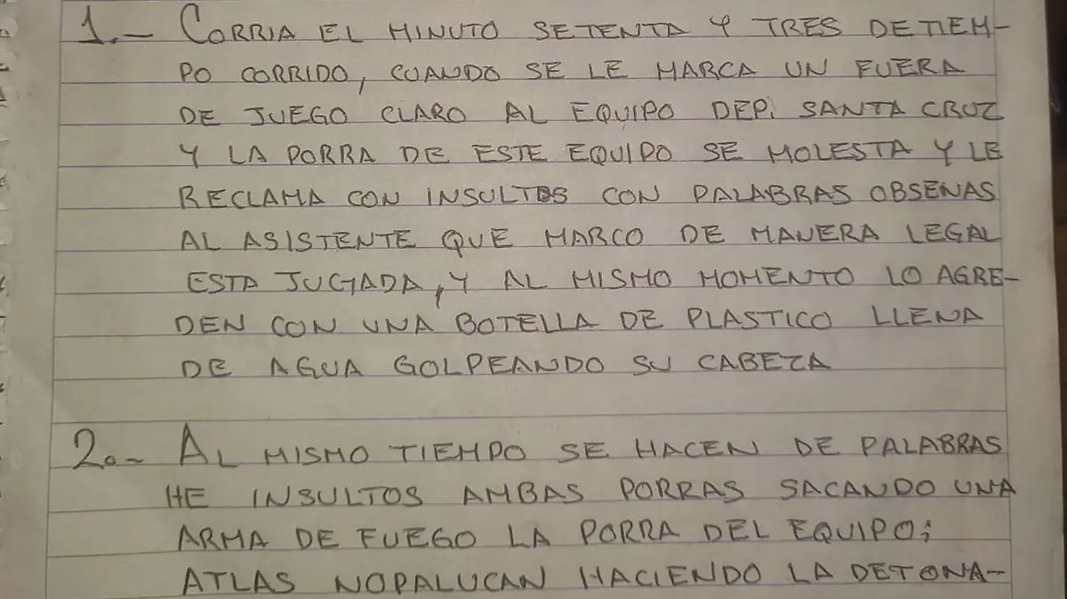 PARTE INFORMATIVO ARBITRAL JUEGO ATLAS ANTE SANTACRUZ LIGA TLAXCALA