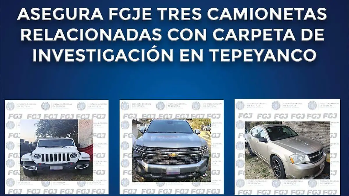 Asegura Fiscalía estatal tres camionetas