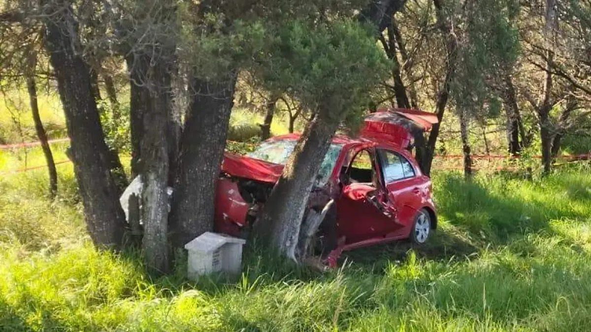 Fallece joven mujer al chocar contra un árbol en la carretera Apizaco-Tlaxco