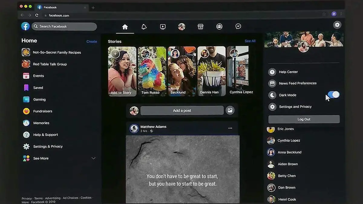 Modo Oscuro en Facebook