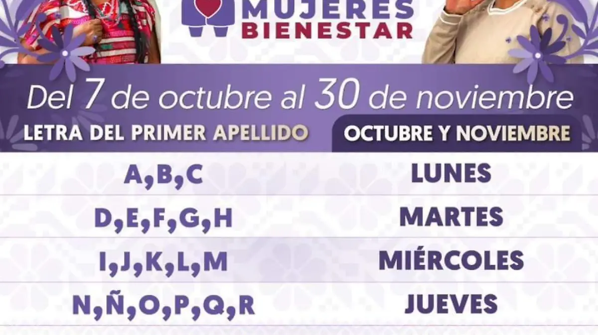 Infografía calendario inscripción Mujeres adultas mayores