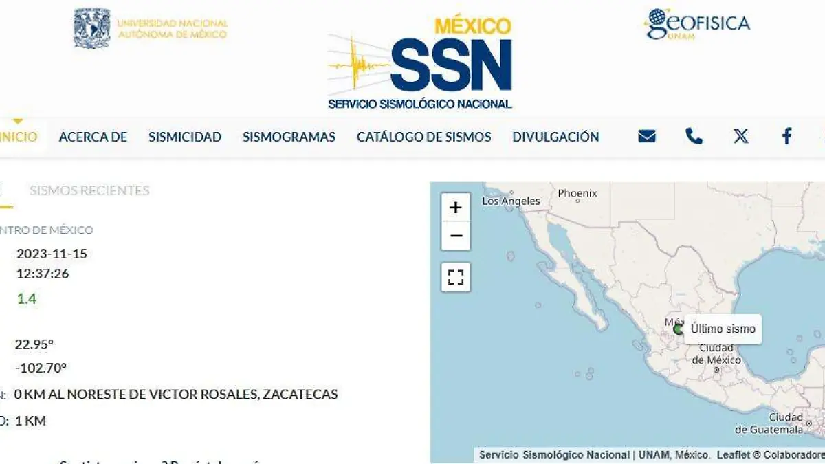 SSN sismo Zacatecas