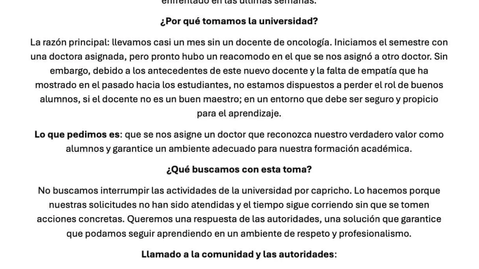 Comunicado medicina humana toma UAZ