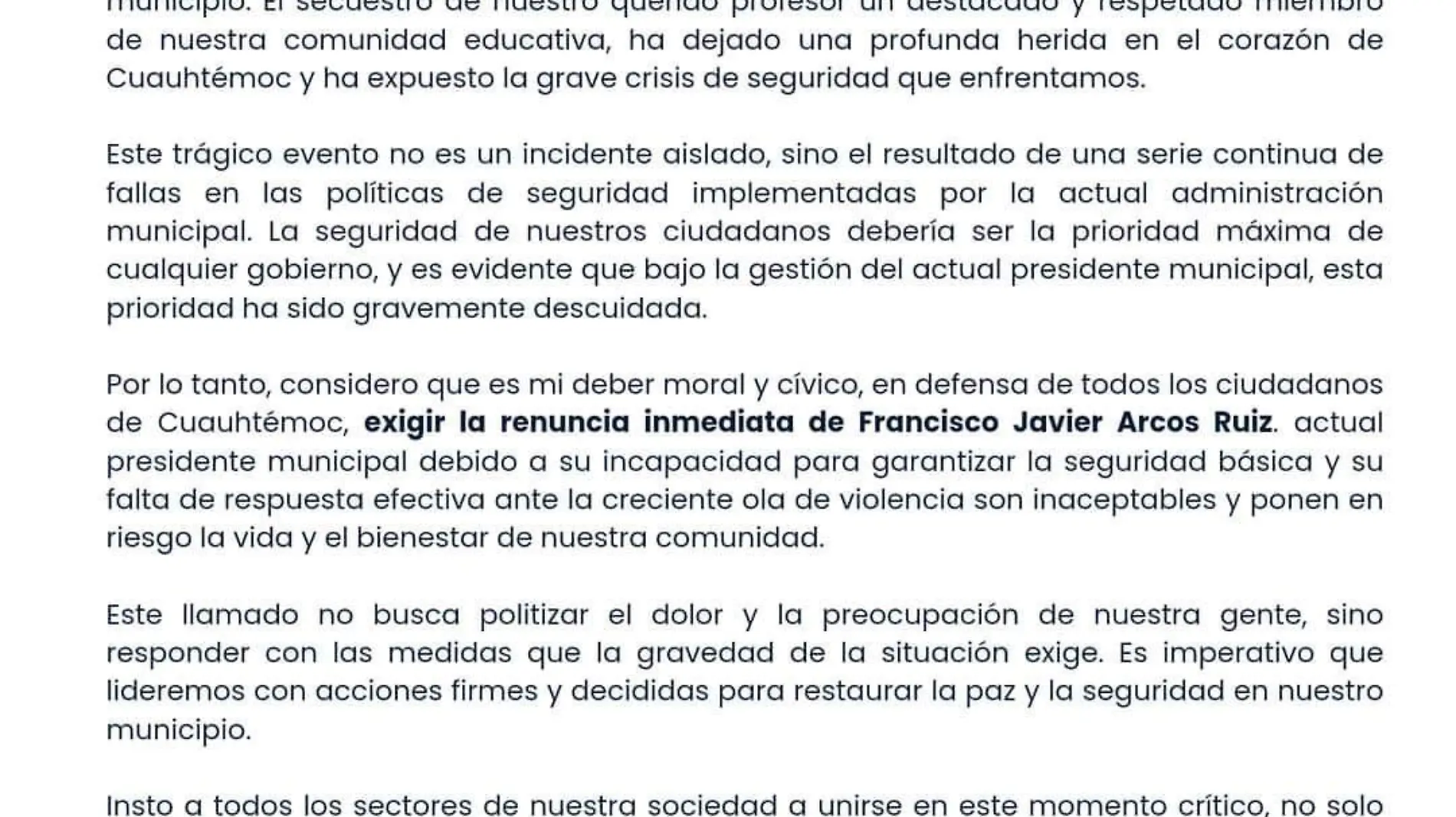 Comunicado don pepe gutiérrez exige renuncia alcalde