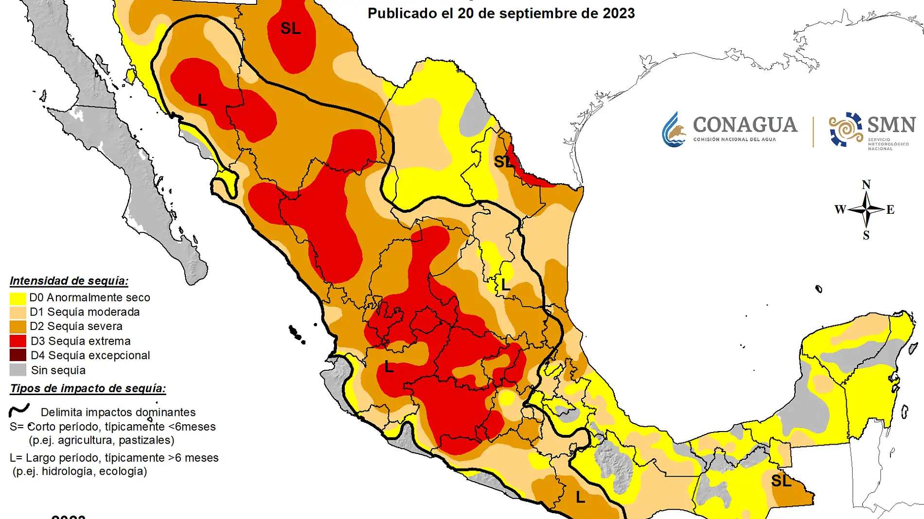 Mapa de sequía en México 20230915