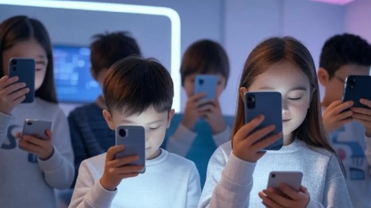 Niños con teléfonos celulares