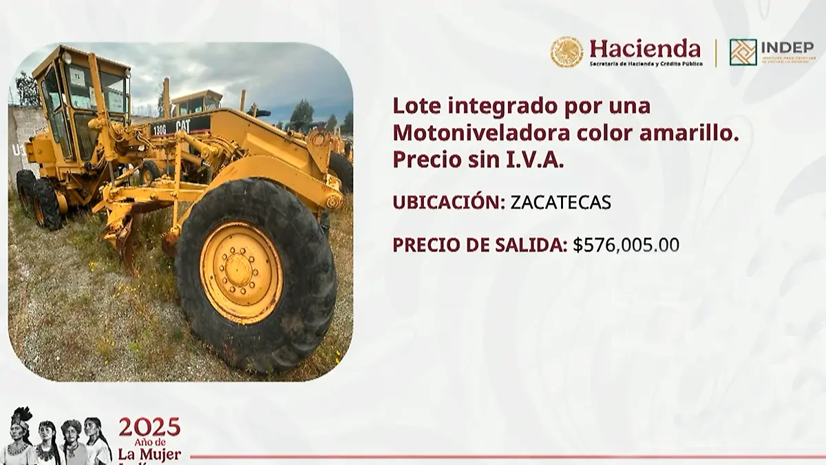 Motoniveladora a subasta de INDEP
