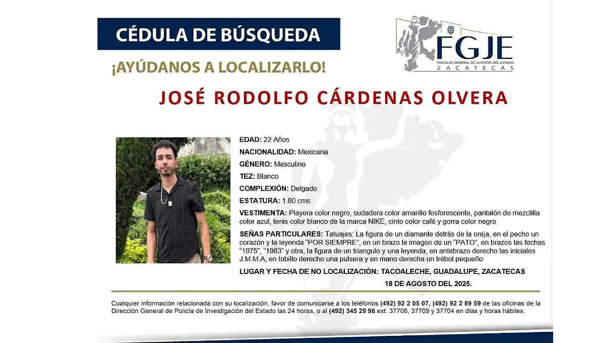 Ficha de búsqueda de José Rodolfo Cárdenas Olvera