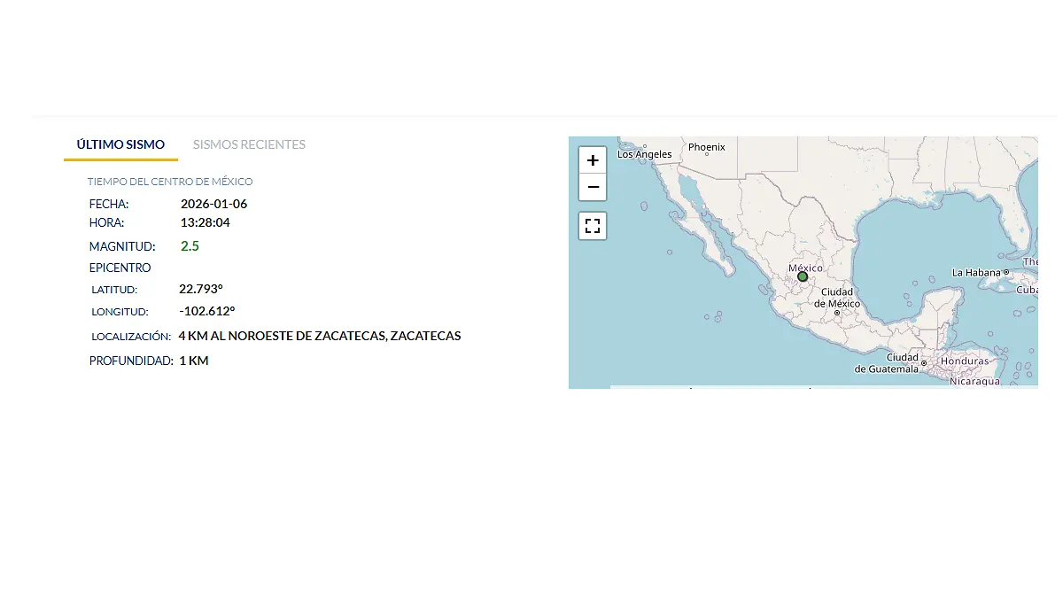 Reporte de Sismo en Zacatecas