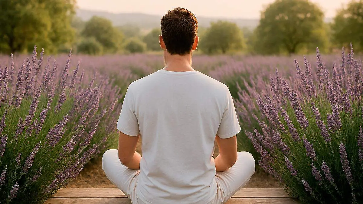 Persona en un campo de lavanda