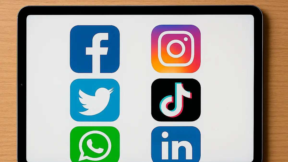 Tableta electrónica con logos de redes sociales