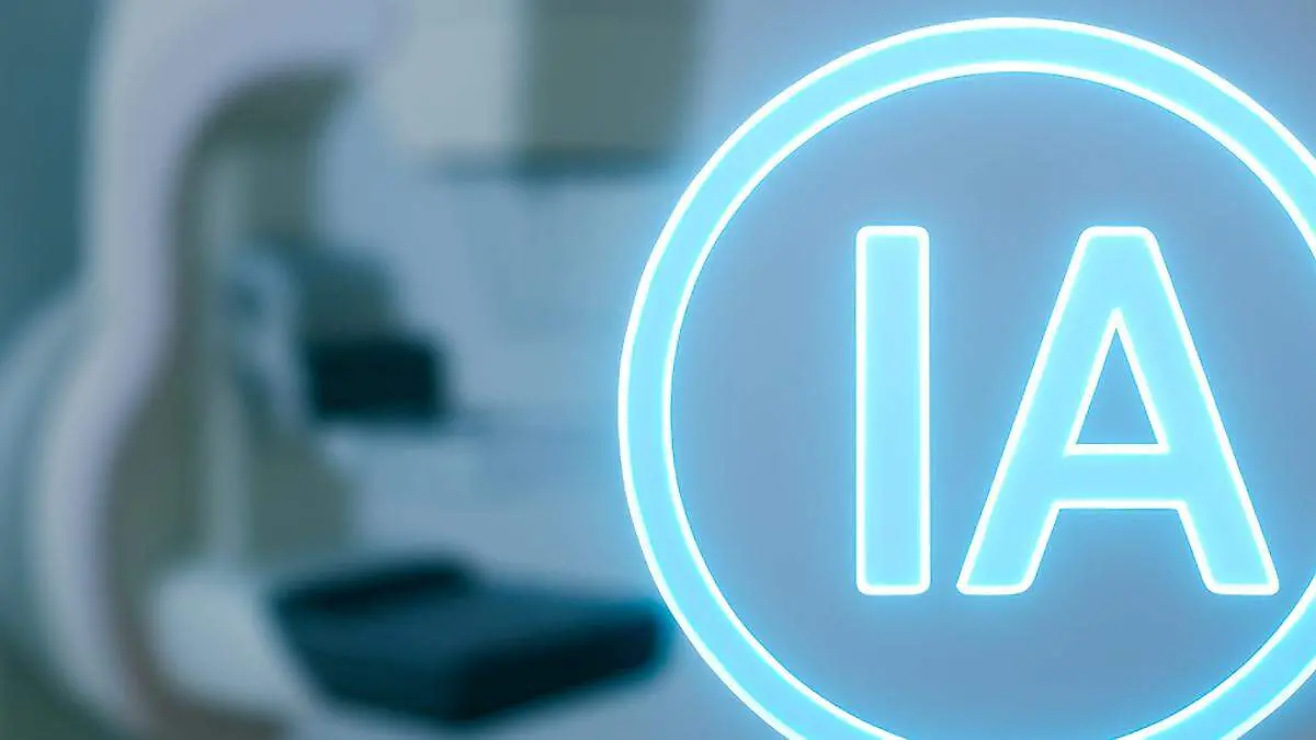 Aparato de mastografía y logo de IA