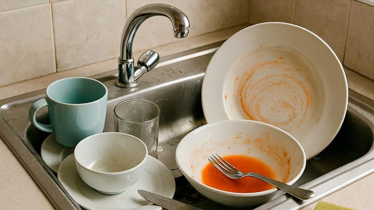 Fregadero con platos