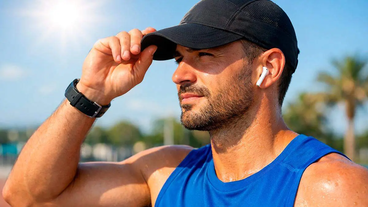 Atleta protegiéndose del sol