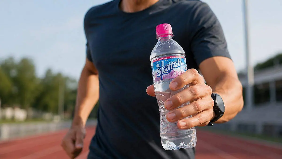 Runner con botella con agua