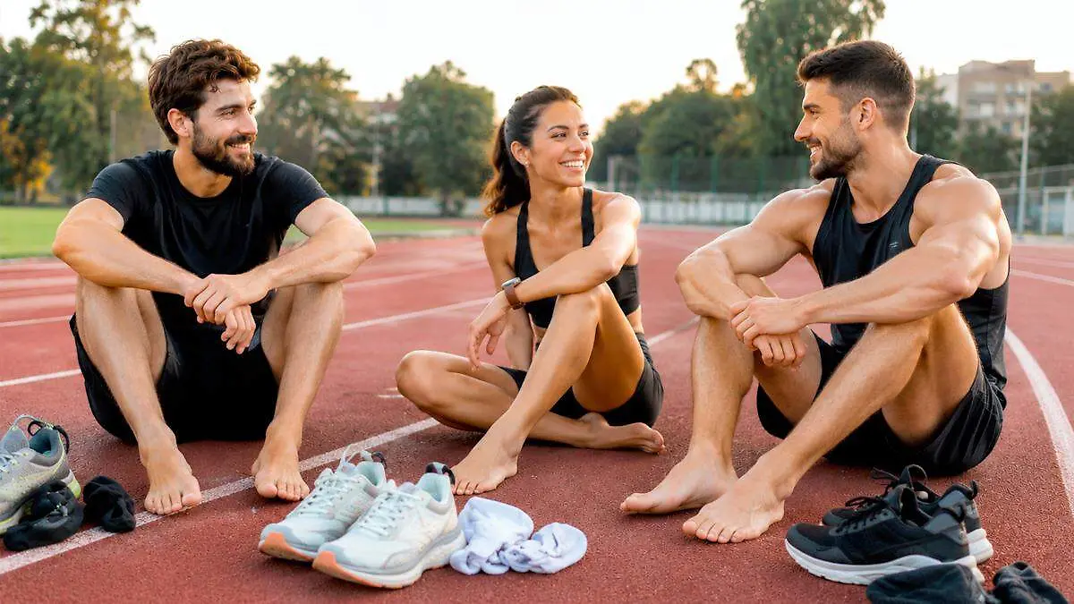 Personas sentadas en una pista de entrenamiento