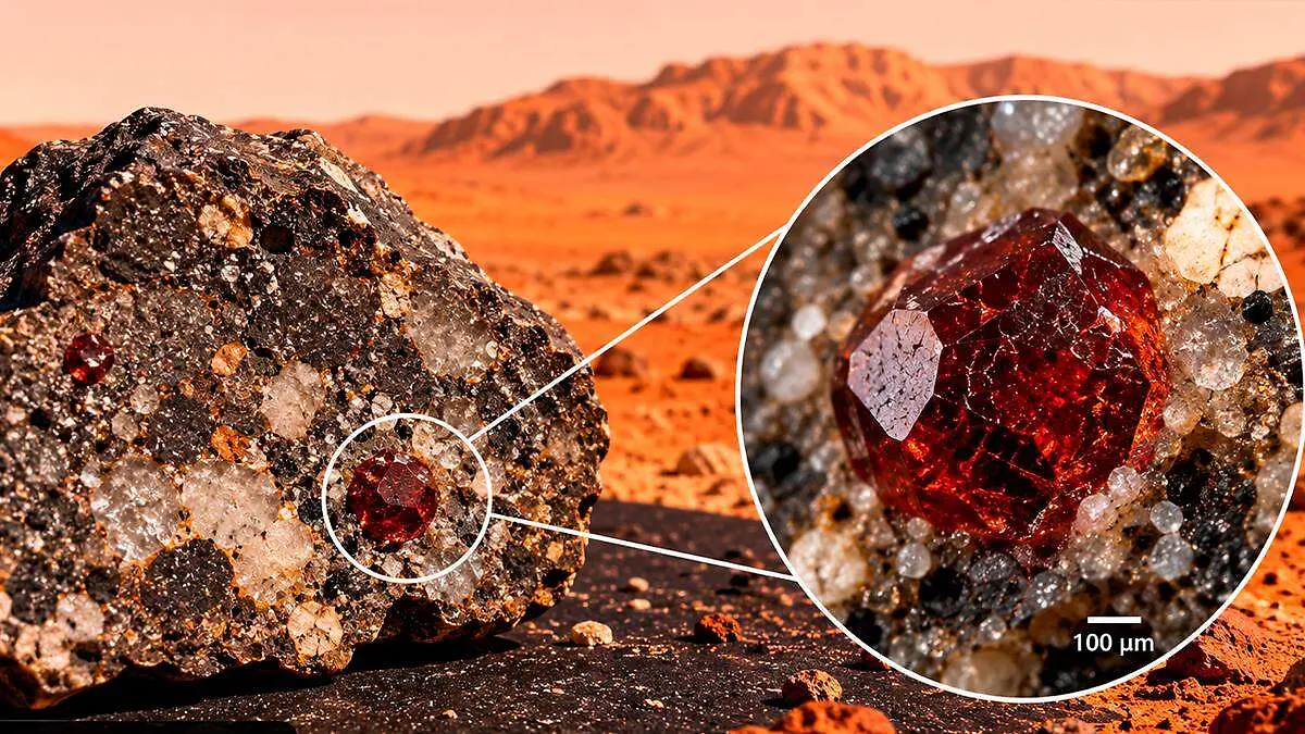 Granate hallado en un meteorito