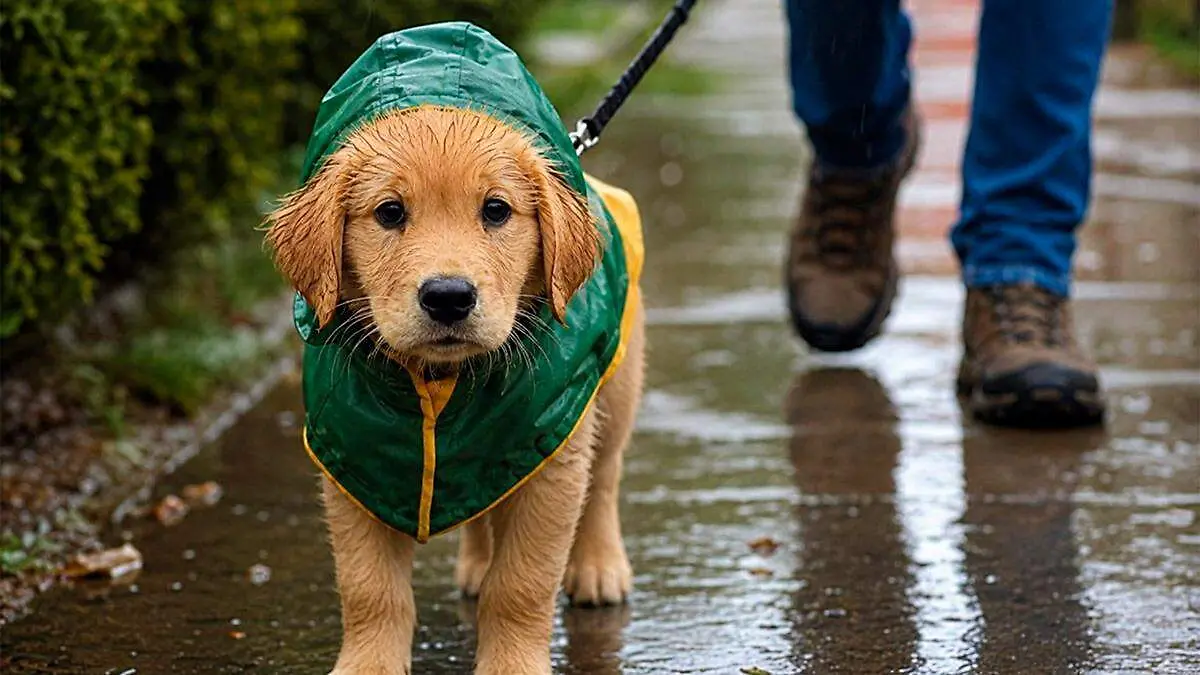 Mascota bajo la lluvia