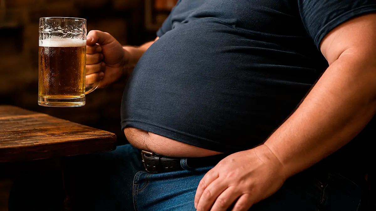 Imagen ilustrativa de persona con abdomen y cerveza