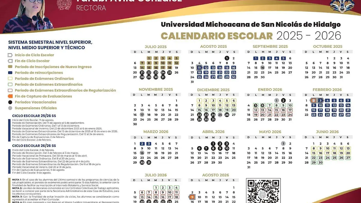 Calendario escolar de la UMSNH 2025-2026