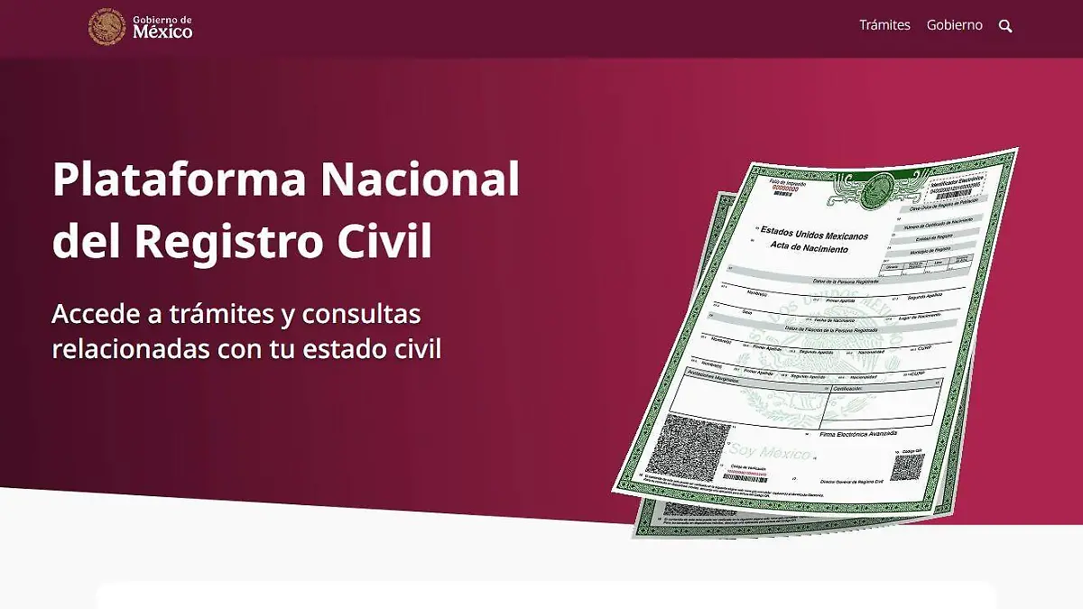 Portal para tramitar acta de nacimiento 