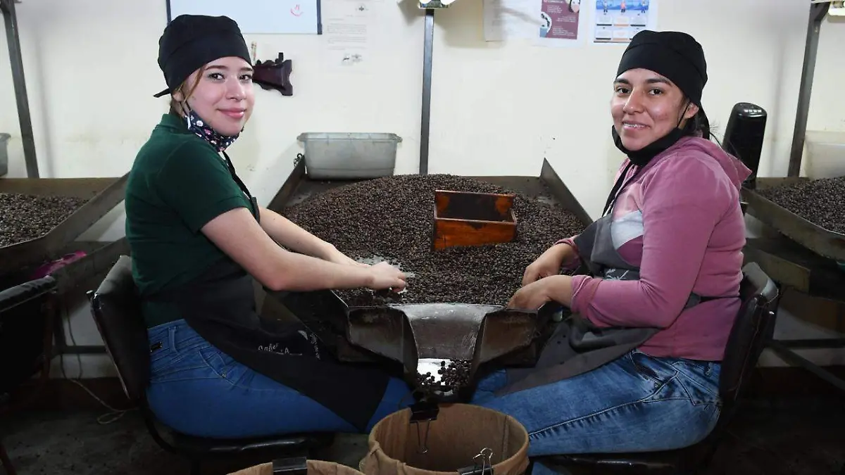 Dos mujeres trabajan en fábrica de café