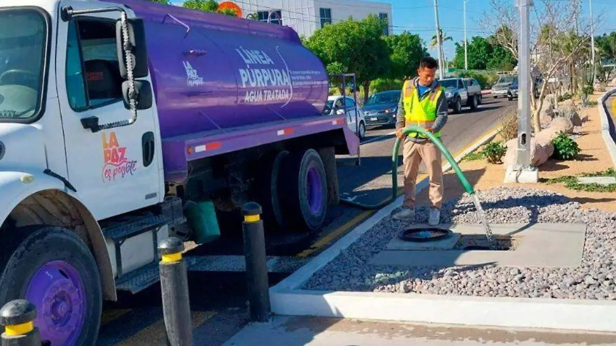 Riegan con agua tratada en La Paz