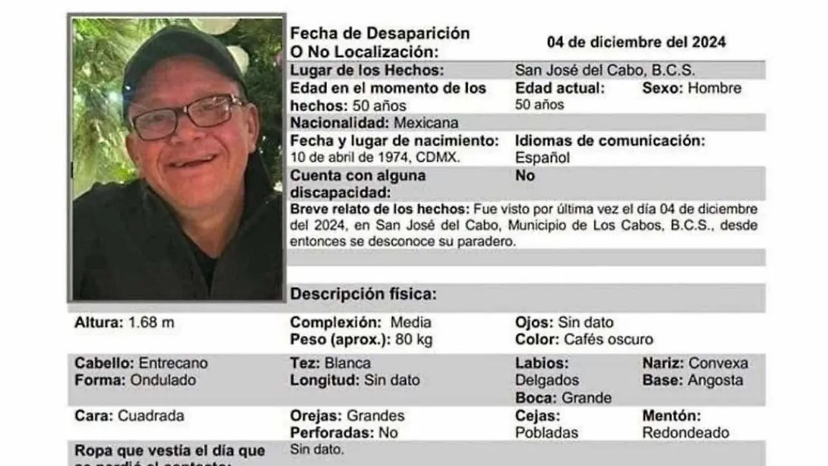 ¿Lo has visto? Edgar de Lasse desapareció hace más de un mes en San José del Cabo