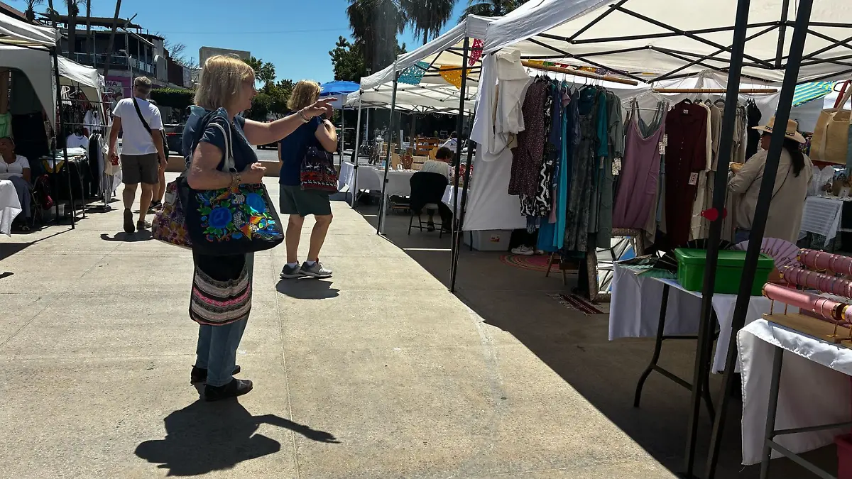 Turistas de crucero en bazar de artesanos la paz 2