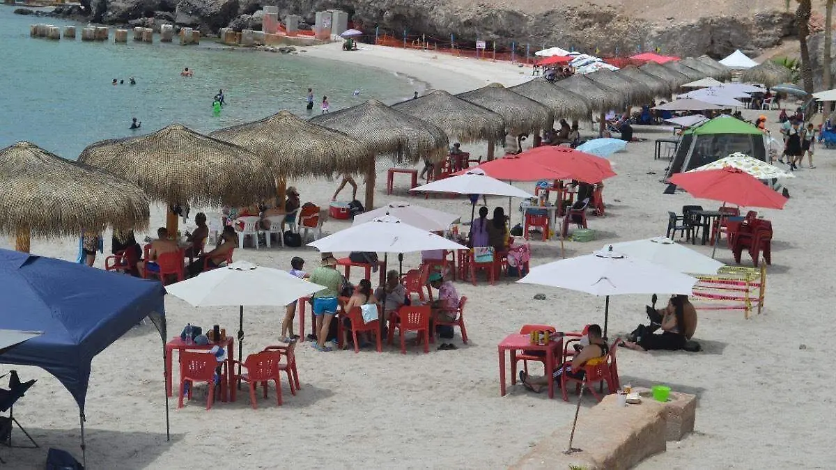 Palapas en la playa el coromuel la paz