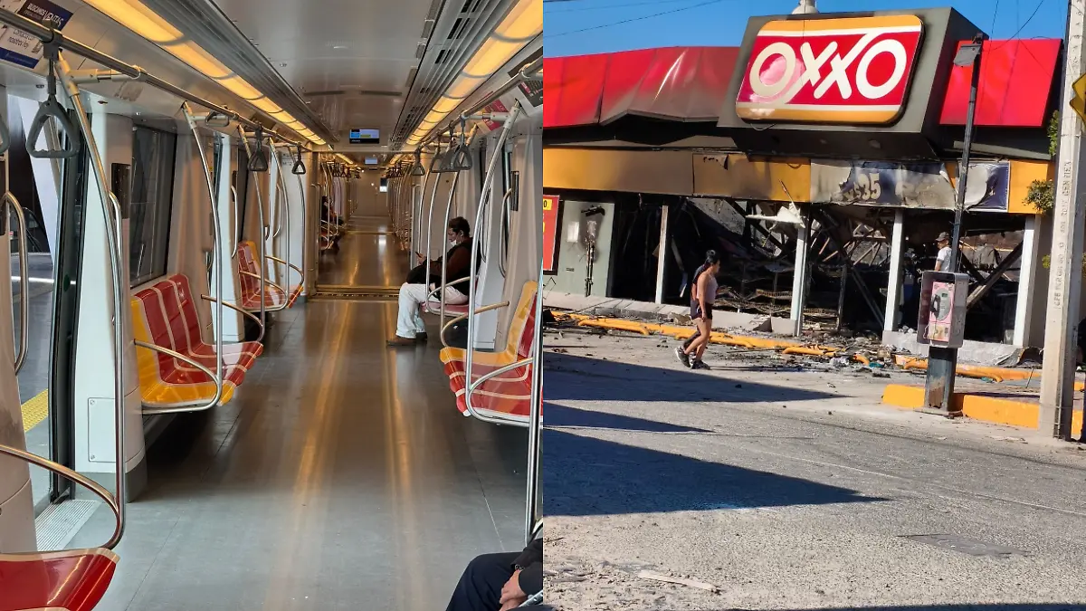 Transporte vacío y tienda quemada