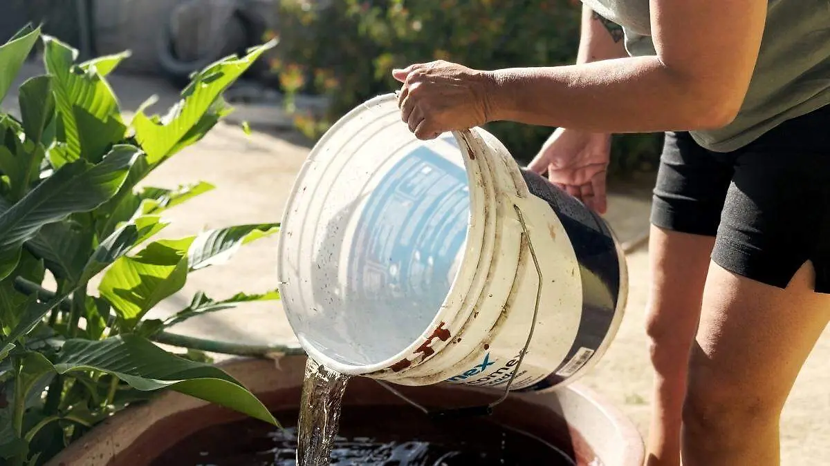 Persona con cubeta de agua