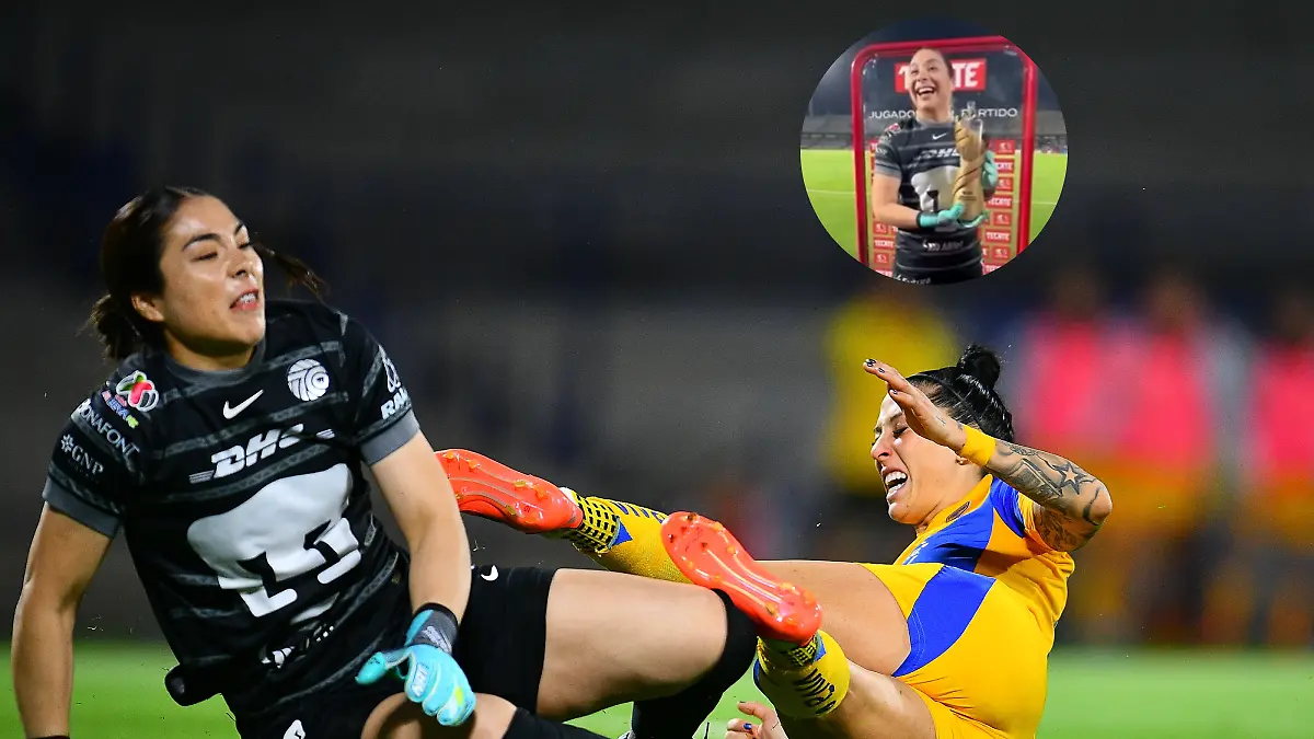 Wendy Toledo recibe el trofeo como la jugadora del partido