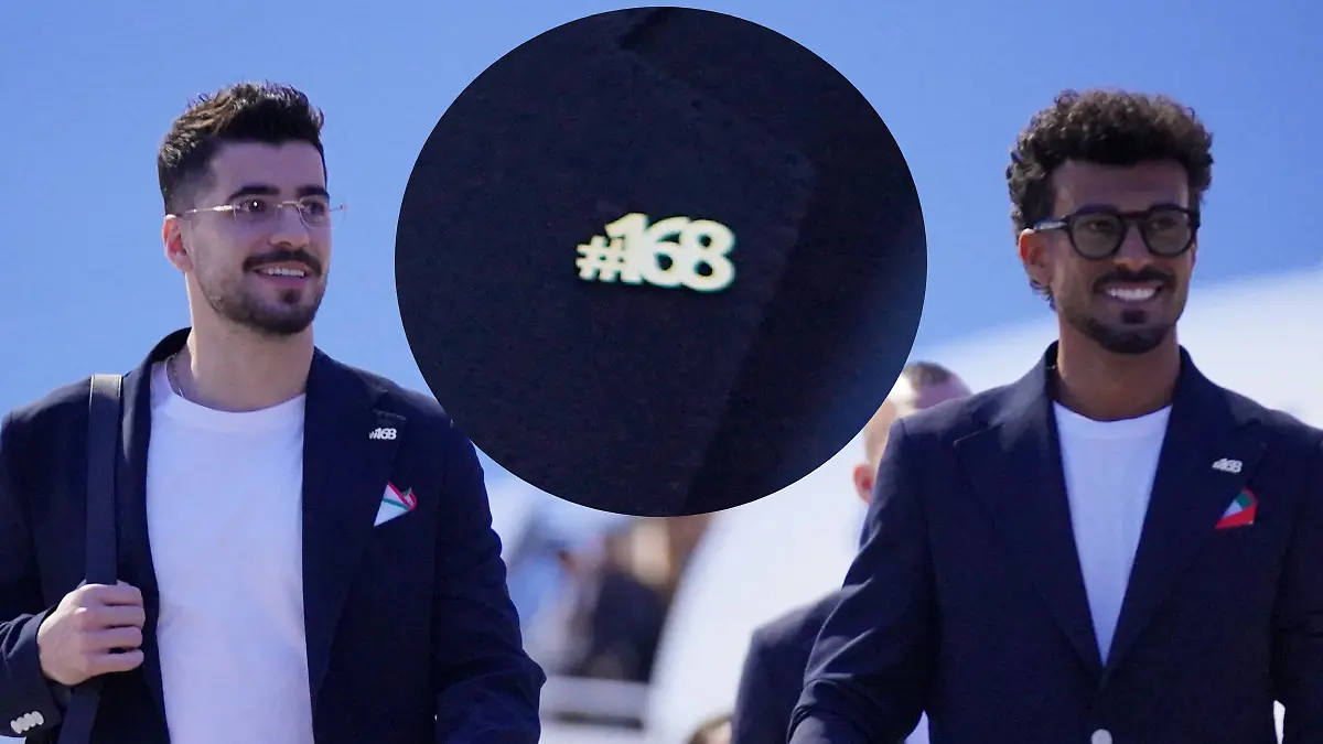 Selección de Irán porta un pin de 168 en honor a víctimas de la guerra